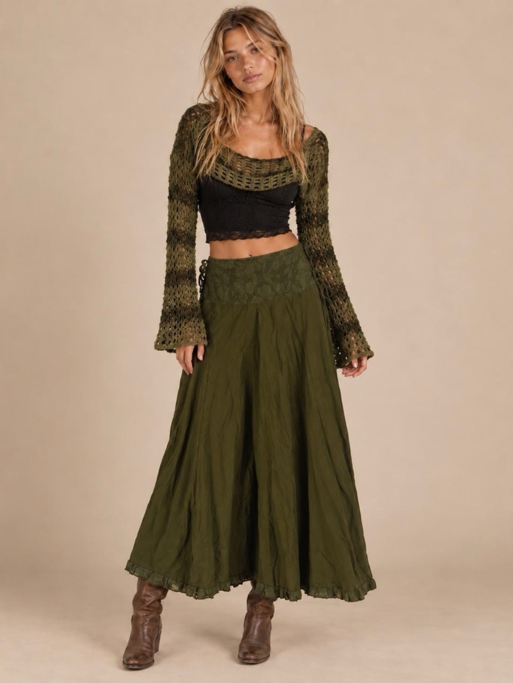 FairyCore Olive Green Maxi Skirt